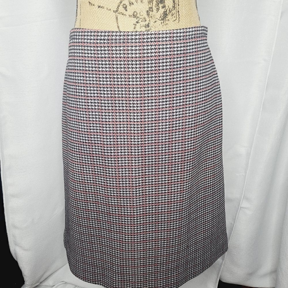 Vintage 80s Jantzen Houndstooth Plaid Black Grey Red Pencil Skirt